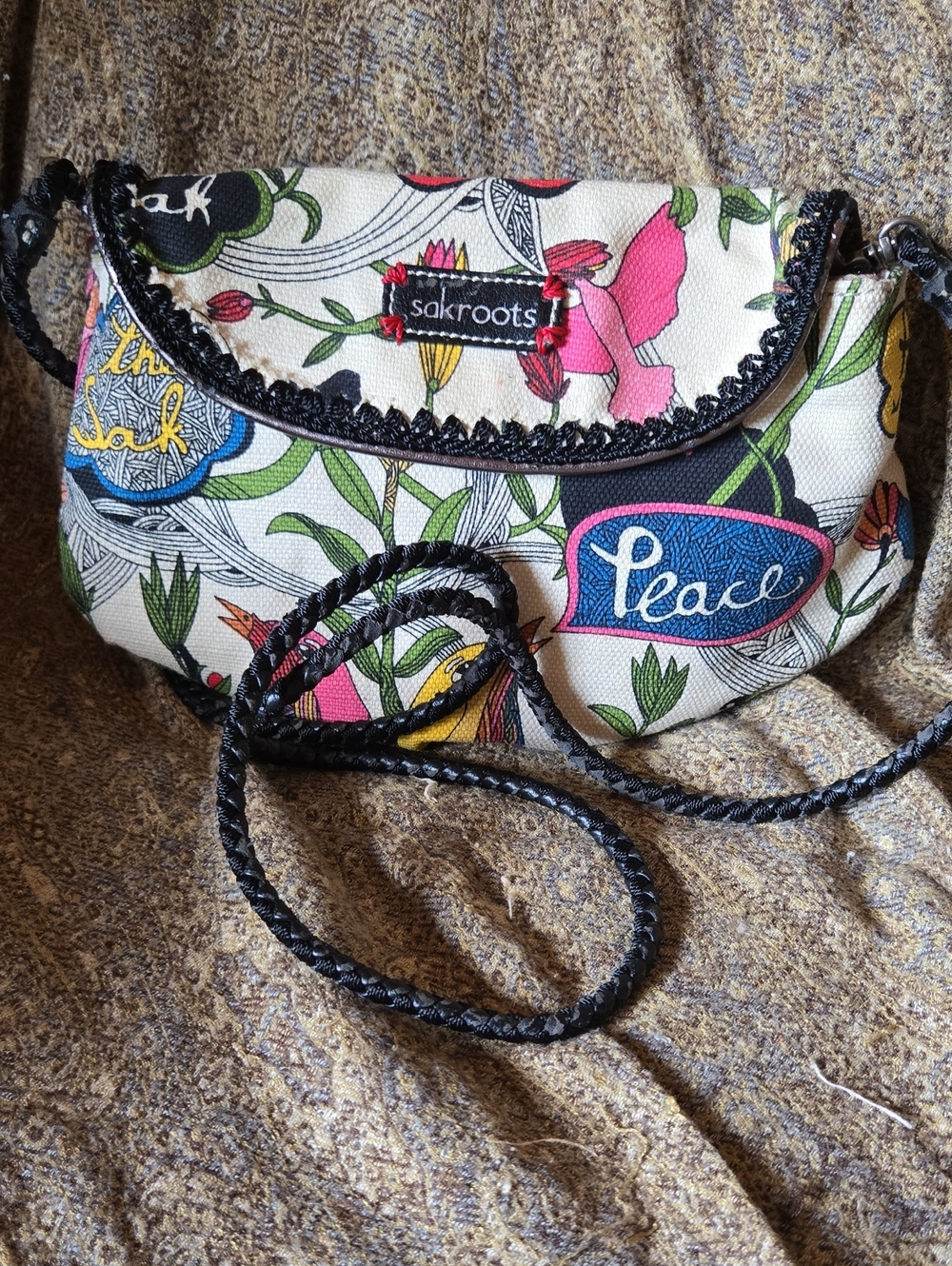 Sakroots Floral 'Peace' Crossbody Bag in Cream, Pink, Green, Blue